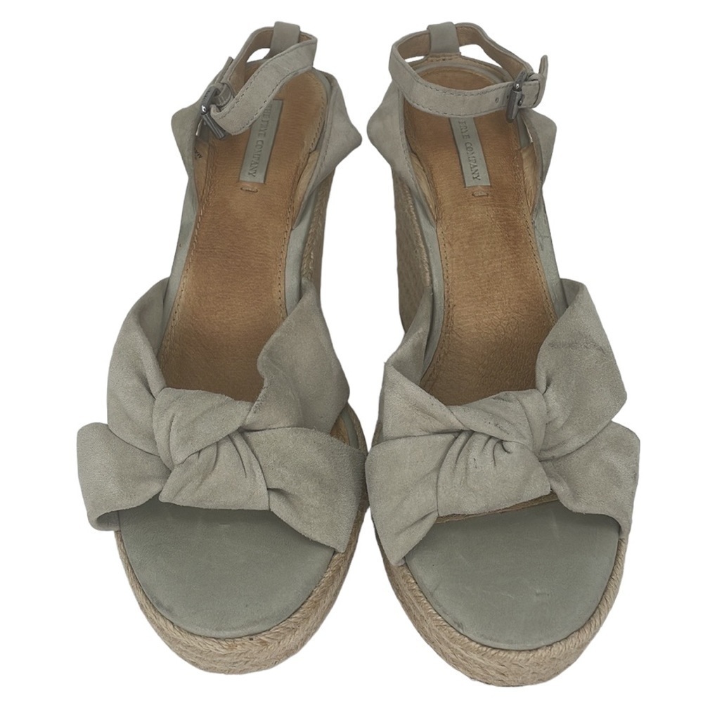 FRYE SANDALS Wedge Heel Shoes Ankle Strap Bow Tan Sage Leather Size 10